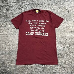 Vintage Camp Wanake T Shirt Velva Sheen Size Medium Red 1960s 1970s True Vintage